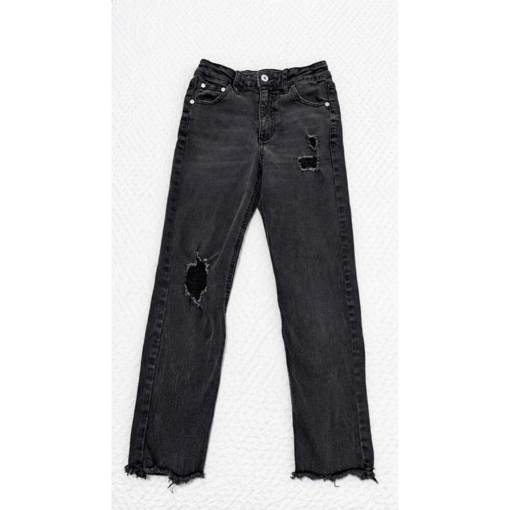 Art Class Girls Girlfriend Jeans Size 10 Black Distressed Raw Hem Stretch Denim